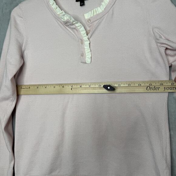 Talbots Petites Sweater Womens Medium Petite Pink Ruffle Henley Romantic Cottage - Picture 6 of 8